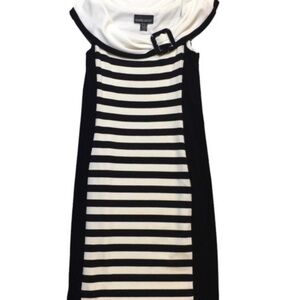 Frank Lyman Size Large a lack and White Strip Dress